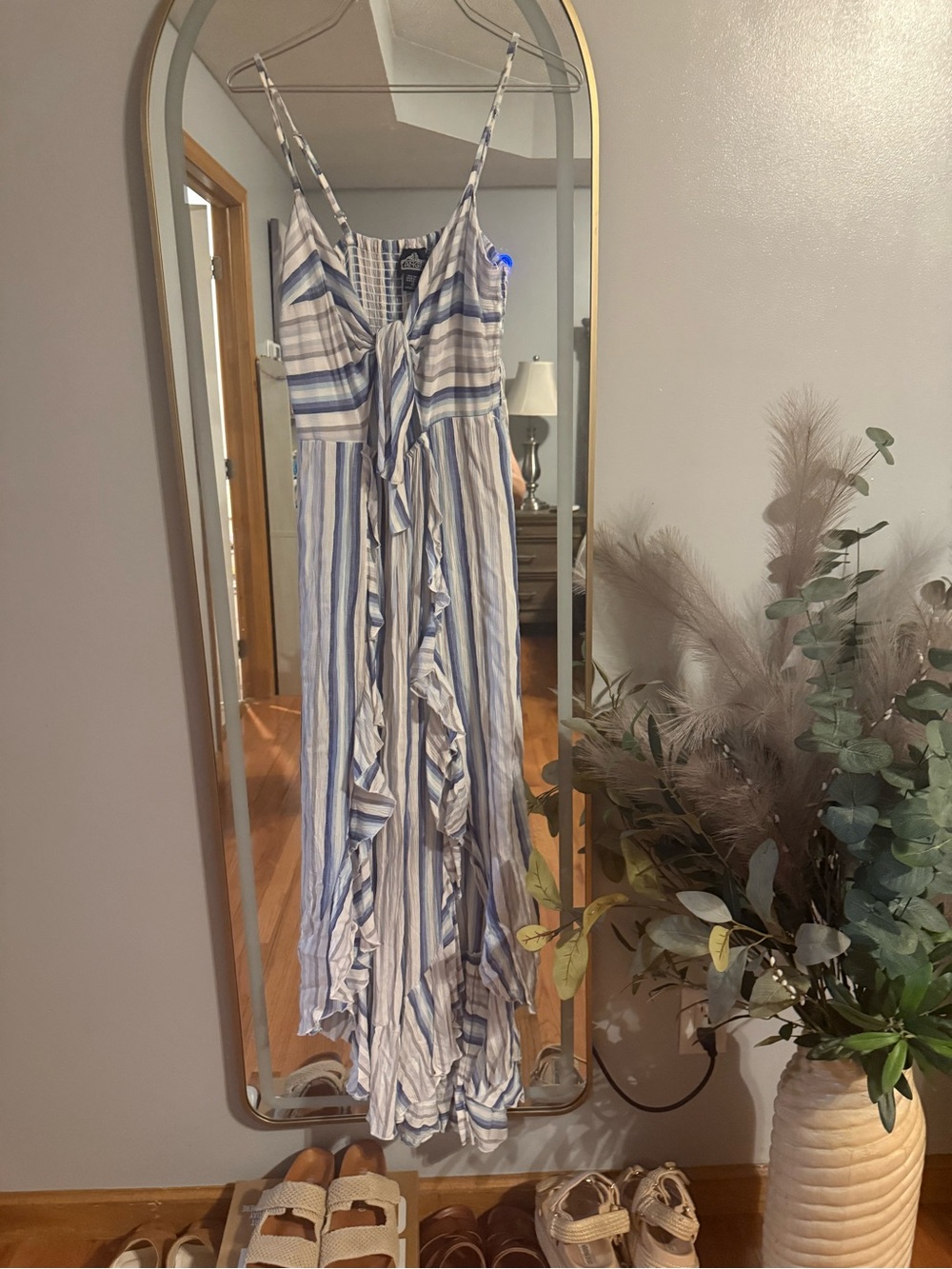 Angie Blue and White Striped Ruffle Sundress